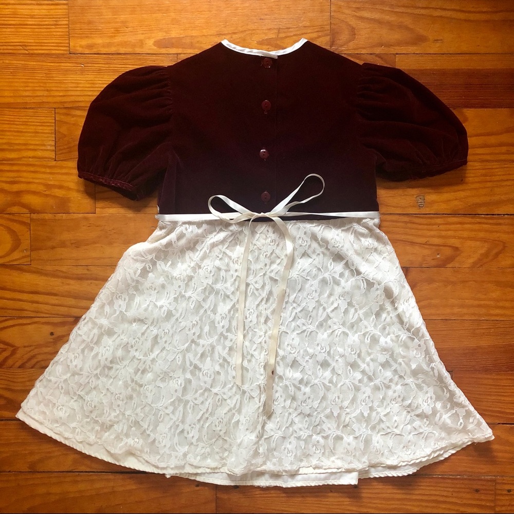 EUC VTG 90s / Y2K Formal Girl’s Velvet & Lace Christmas Holiday Party Dress - Picture 5 of 9